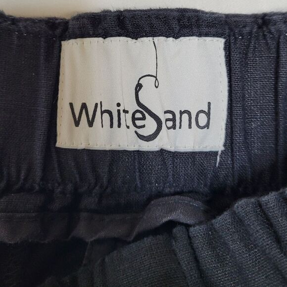 WHITE SAND black linen coastal grandma wide leg‎ pull on beach pants 46/M - Picture 4 of 10